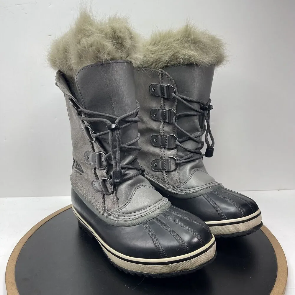 SOREL Joan of Arctic Winter Boots Women Sz 5 Gray Faux‎ Fur Insulated Waterproof